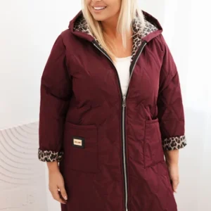 Moteriška žieminė pamušalinė striukė Plus Size su leopardiniu pamušalu ir gobtuvu