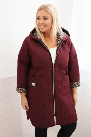 Moteriška žieminė pamušalinė striukė Plus Size su leopardiniu pamušalu ir gobtuvu