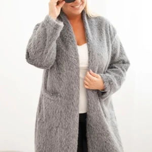 Moteriškas paltas Plus Size iš viskozės be užsegimo su kišenėmis