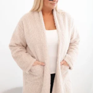 Moteriškas Plus Size paltas iš viskozės be užsegimo su kišenėmis bežinis