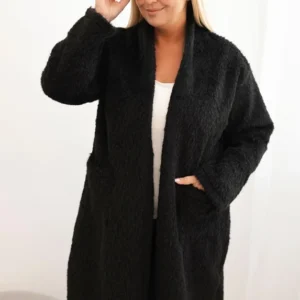 Moteriškas Plus Size paltas iš viskozės be užsegimo su kišenėmis