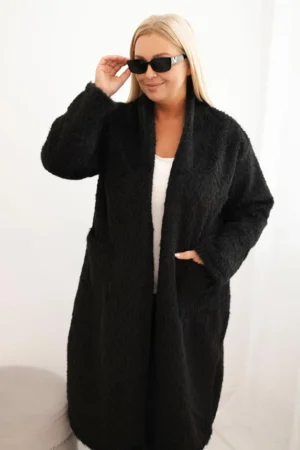 Moteriškas Plus Size paltas iš viskozės be užsegimo su kišenėmis