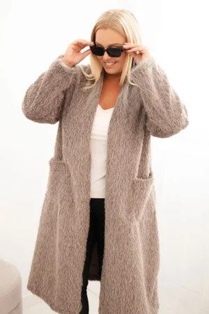 Moteriškas Plus Size paltas iš viskozės be užsegimo su kišenėmis fango