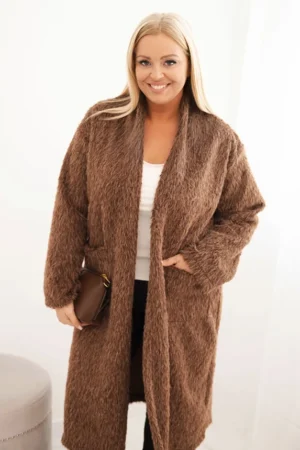 Moteriškas Plus Size paltas iš viskozės be užsegimo su kišenėmis