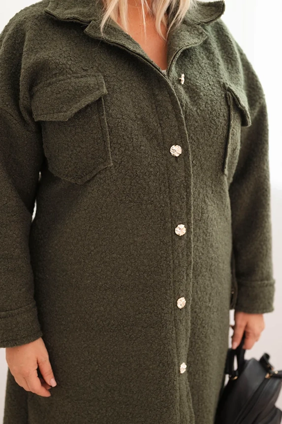 35327_3 Moteriškas Plus Size paltas su vilna, užsegamas mygtukais, su kišenėmis ir apykakle khaki - Image 4