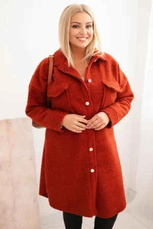 Moteriškas Plus Size paltas su vilna, užsegamas mygtukais, su kišenėmis ir apykakle