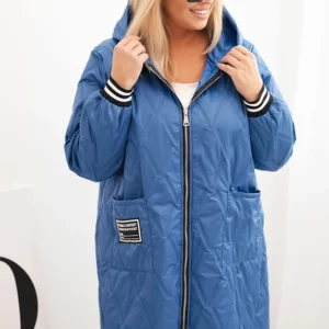 Moteriška Plus Size striukė su gobtuvu ir sportinėmis rankovėmis šviesiai