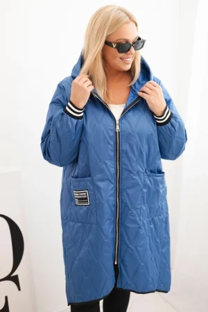 Moteriška Plus Size striukė su gobtuvu ir sportinėmis rankovėmis šviesiai