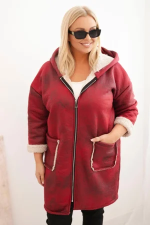 Moteriška Plus Size striukė su gobtuvu ir kišenėmis, pašiltinta avikailiu