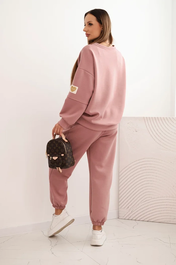 35407_2 Moteriškas su laisvu džemperiu ir kelnėmis su užrašu LOVE khaki - Image 3