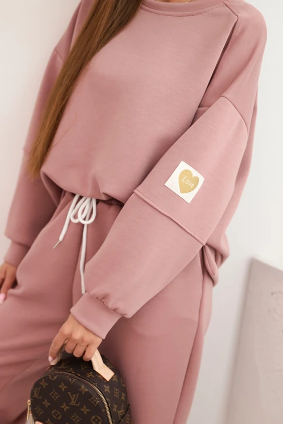 35407_4 Moteriškas su laisvu džemperiu ir kelnėmis su užrašu LOVE khaki - Image 4