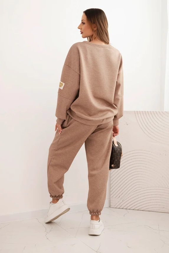 35408_2 Moteriškas su laisvu džemperiu ir kelnėmis su užrašu LOVE khaki - Image 3