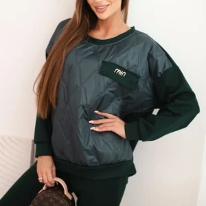 Moteriškas džemperių iš viskozės su siuvinėjamu džemperiu ir kelnėmis tamsiai