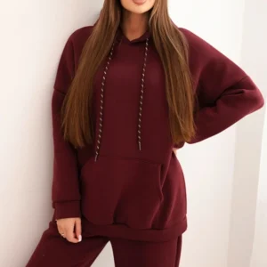 Moteriškas šiltas džemperių iš medvilnės su gobtuvu