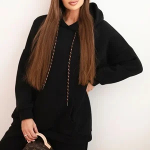 Moteriškas šiltas džemperių iš medvilnės su gobtuvu