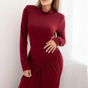 Moteriška ilga suknelė su viskoze, golfo ir atvirais nugaros