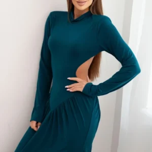 Moteriška suknelė ilga su viskoze, su golfu ir atvirais nugaros šonais jūros