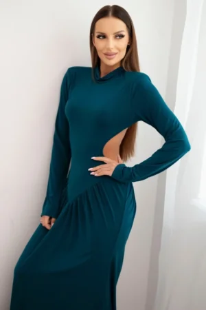 Moteriška suknelė ilga su viskoze, su golfu ir atvirais nugaros šonais jūros