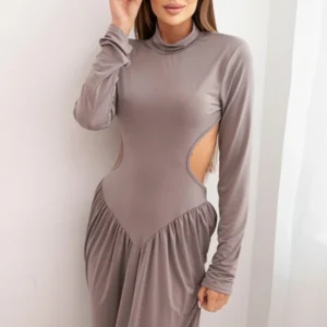 Moteriška suknelė ilga su viskoze, su golfu ir atvirais nugaros, fango