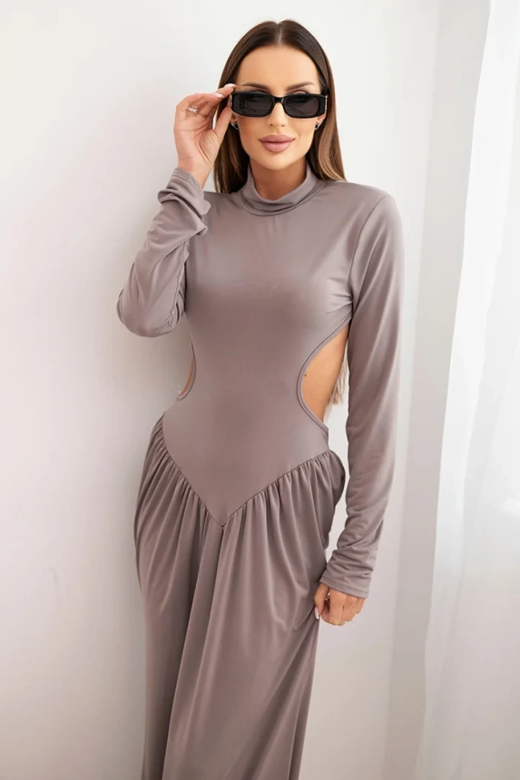 35580_3 Moteriška suknelė ilga su viskoze, su golfu ir atvirais nugaros, fango