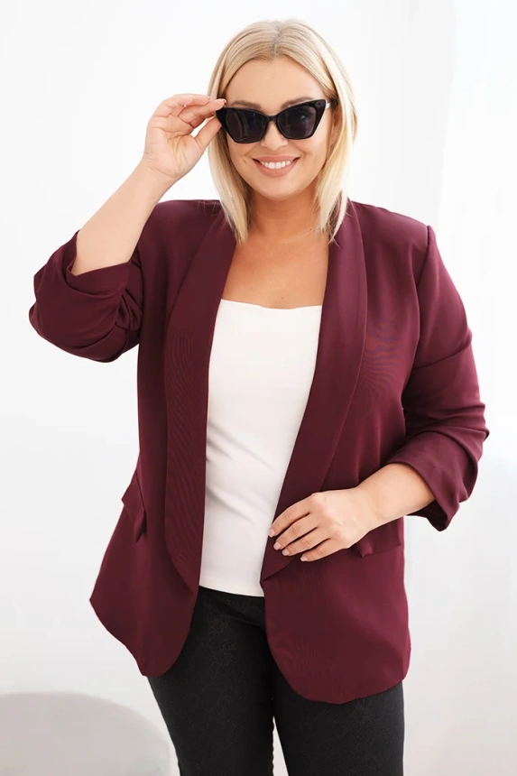 35602_3 Moteriška švarkas Plus Size be užsegimo su pamušalu XL/2XL slyvų