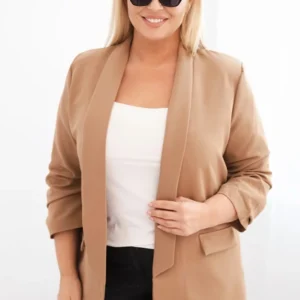 Moteriška švarkas Plus Size be užsegimo su pamušalu XL/2XL kamelinis