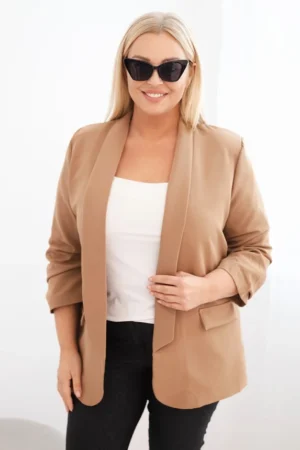 Moteriška švarkas Plus Size be užsegimo su pamušalu XL/2XL kamelinis
