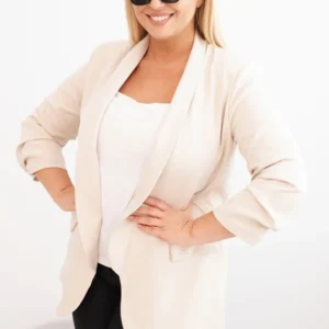 Moteriška švarkas Plus Size be užsegimo su pamušalu XL/2XL bežinė