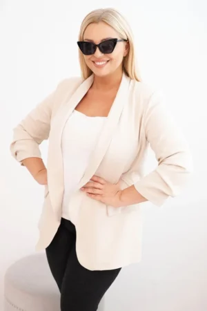 Moteriška švarkas Plus Size be užsegimo su pamušalu XL/2XL bežinė