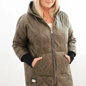 Moteriška žiemos striukė Plus Size su gobtuvu pikota khaki