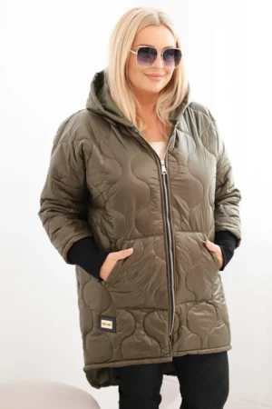 Moteriška žiemos striukė Plus Size su gobtuvu pikota khaki