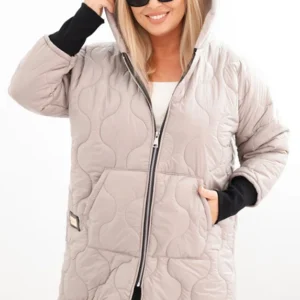 Damska žieminė striukė Plus Size su gobtuvu tamsiai