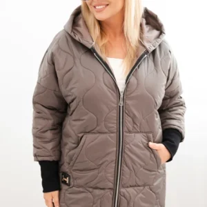 Moteriška žieminė striukė Plus Size su gobtuvu pikota fango