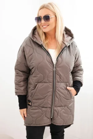 Moteriška žieminė striukė Plus Size su gobtuvu pikota fango