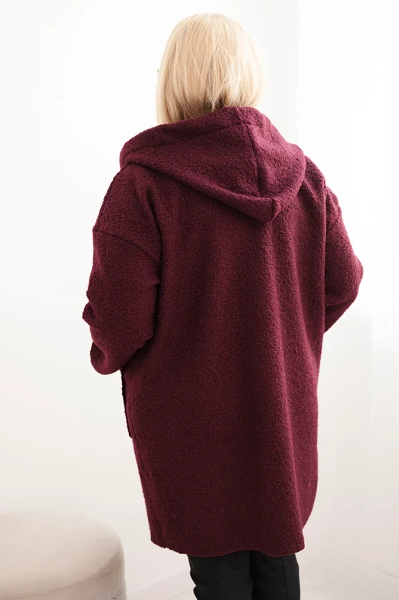 35654_2 Moteriškas Plus Size paltas iš dirbtinio avikailio su gobtuvu ir kišenėmis slyvų - Image 3