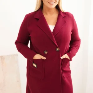 Moteriškas elegantiškas paltas Plus Size su apykakle ir didelėmis kišenėmis slyvų