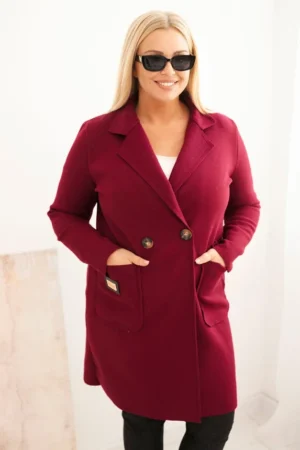 Moteriškas elegantiškas paltas Plus Size su apykakle ir didelėmis kišenėmis slyvų
