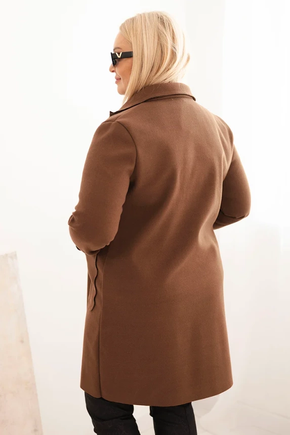 35656_2 Moteriškas elegantiškas paltas Plus Size su apykakle ir didelėmis kišenėmis šokoladinis - Image 3