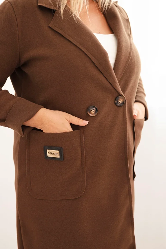 35656_3 Moteriškas elegantiškas paltas Plus Size su apykakle ir didelėmis kišenėmis šokoladinis - Image 4