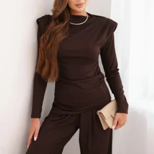 Moteriškas iš medvilnės su palaidine ir plačiomis kelnėmis