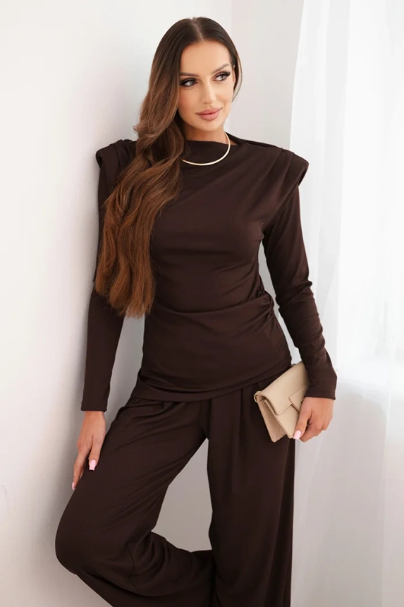 35729_3 Moteriškas iš medvilnės su palaidine ir plačiomis kelnėmis