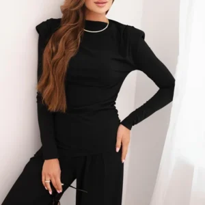 Moteriškas iš medvilnės su palaidine ir plačiomis kelnėmis