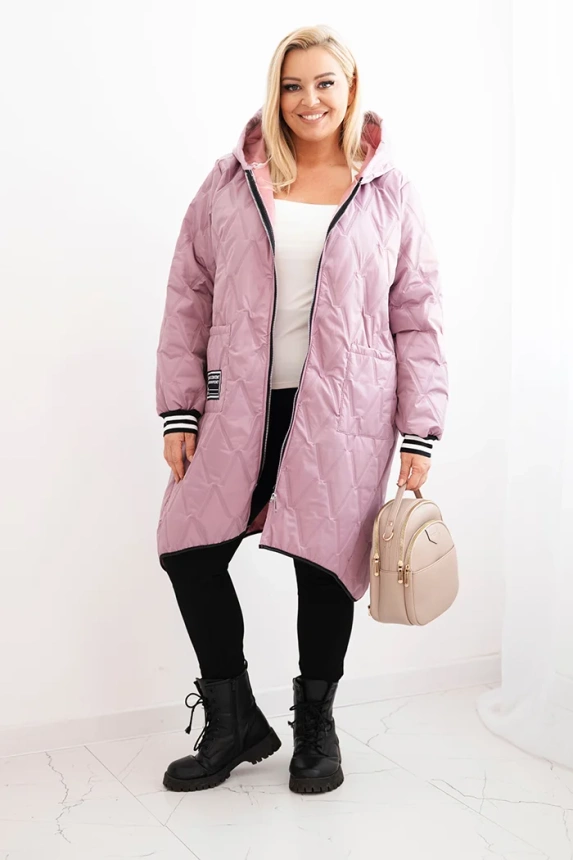 35740_1 Moteriška Plus Size pūkuota striukė su gobtuvu ir sportinėmis rankovėmis tamsiai - Image 2