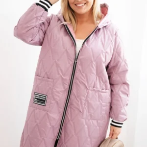 Moteriška Plus Size pūkuota striukė su gobtuvu ir sportinėmis rankovėmis tamsiai