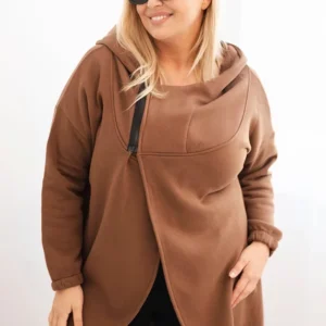 Moteriška Plus Size šilta striukė su kapišonu ir asimetriniu užtrauktuku