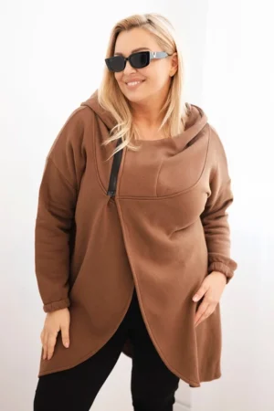 Moteriška Plus Size šilta striukė su kapišonu ir asimetriniu užtrauktuku