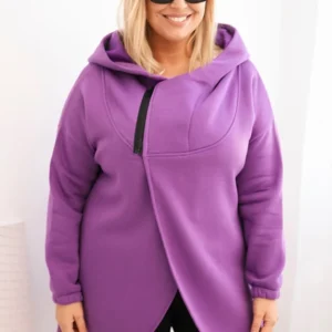 Moteriška Plus Size šilta palaidinė su kapišonu ir asimetriniu užtrauktuku tamsiai