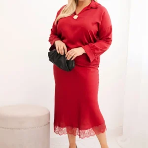 Damski Plus Size su satino blizgesiu ir nėriniais