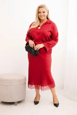 Damski Plus Size su satino blizgesiu ir nėriniais