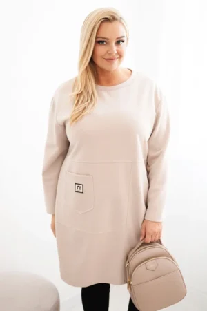Moteriška suknelė Plus Size su kišene ir 3/4 rankovėmis, bežinė
